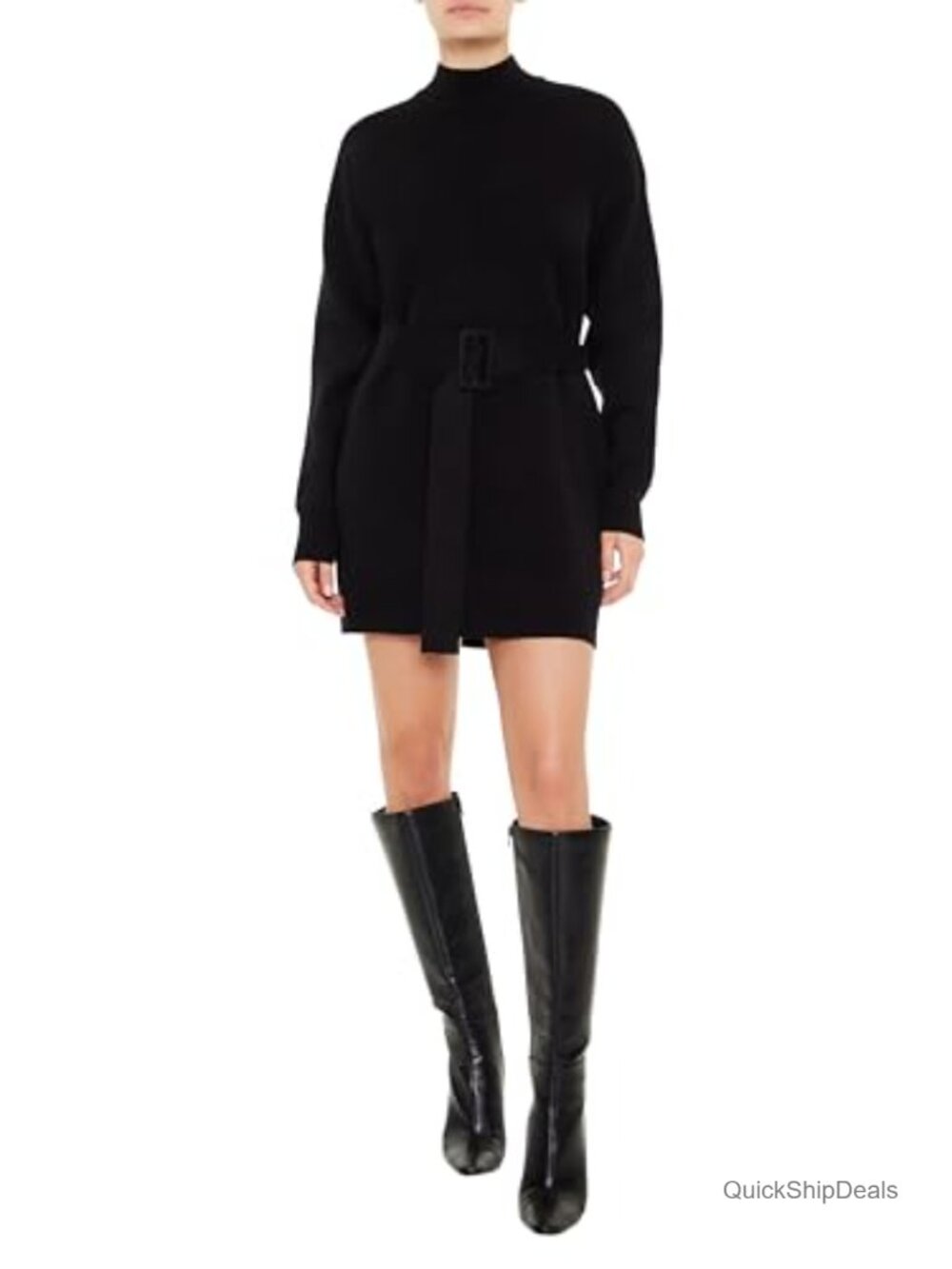 Forever 21 Belted Mini Sweater Dress Long Sleeve Cotton Blend